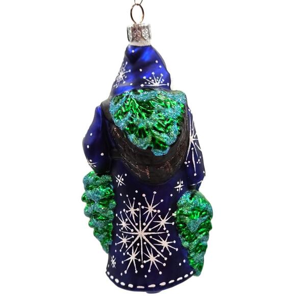 Patricia Breen Through The Woods Cobalt Blue Santa Pine Trees Christmas Ornament - Picture 6 of 11
